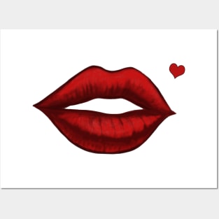 Red Kissing Lips With Heart Shaped Beauty Mark Posters and Art